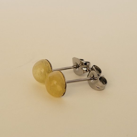 New 6mm Yellow Opal Stud Earrings On 316L SS Posts Hypoallergenic Minimalist - Picture 2 of 6